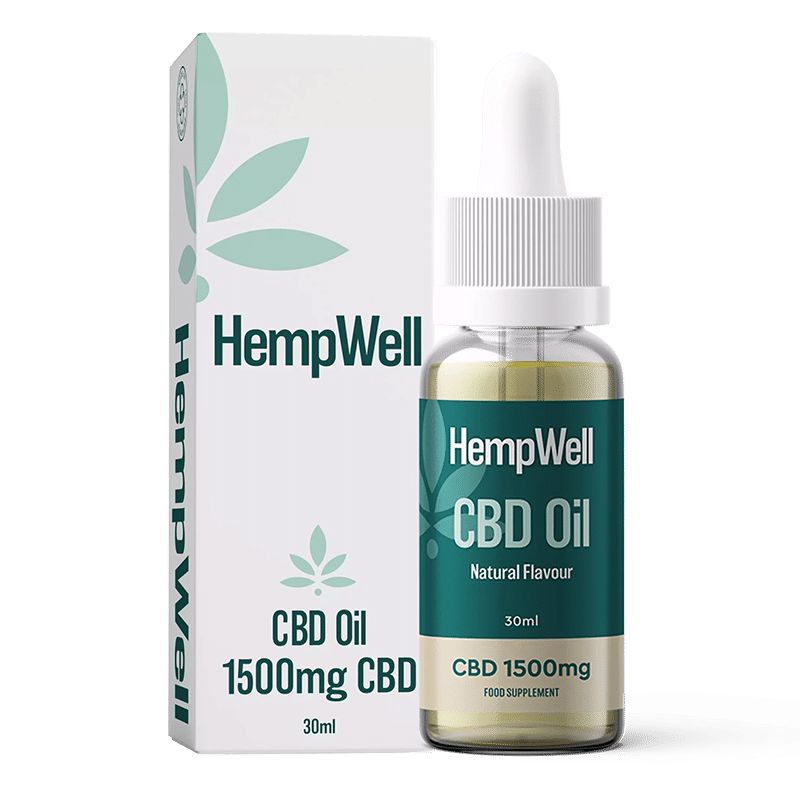 HempWell 1500mg CBD Oil Natural Flavour broad-spectrum supplement with dropper for accurate dosing.