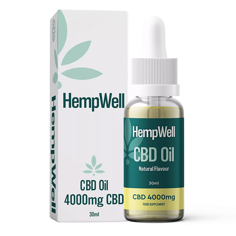 HempWell 4000mg CBD Oil natural flavour with 30ml bottle and packaging.