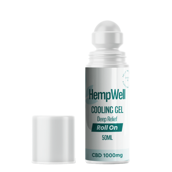 HempWell Roll On CBD Cooling Relief Cream 1000mg for fast-acting muscle relief.