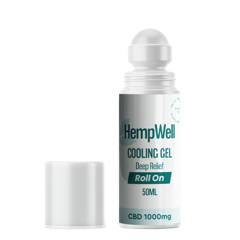 HempWell Roll On CBD Cooling Relief Cream 1000mg for fast-acting muscle relief.