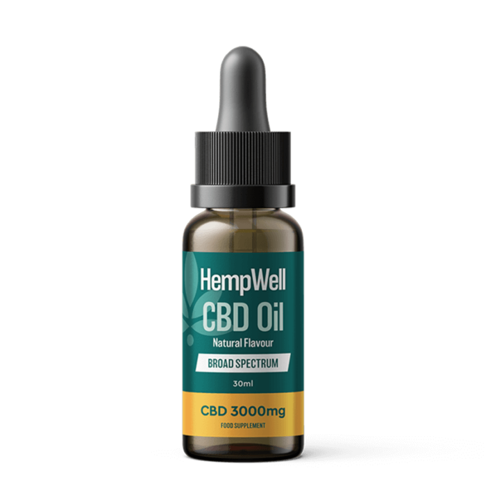 HempWell Broad Spectrum CBD Oil 3000mg Natural flavour bottle.