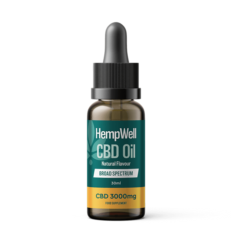 HempWell Broad Spectrum CBD Oil 3000mg Natural flavour bottle.